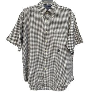 Tommy Hilfiger L Gingham Check Linen Cotton Blend Short Sleeve Shirt